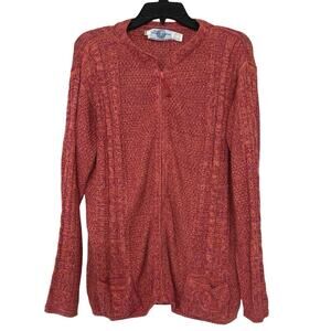 The Sweater Venture Cotton Pink Hand Knit Space Dye Zip Up Sweater Size XXL